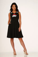 Rose Skulls Embroidered Swing Dress