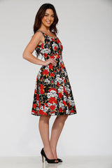 Black & Red Rose Skulls Swing Dress