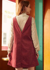 Retro Radiance V-Neck Corduroy Dress