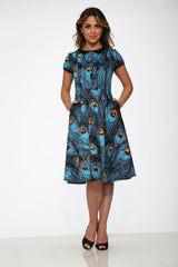 Blue Peacock Swing Dress