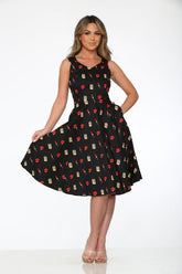Black Red Lipstick Swing Dress