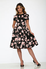 Black & Pink Floral Swing Dress