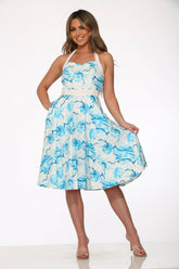 White & Blue Floral Halter Dress