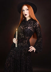 Sloane - Velvet Flocked Snake Maxi Dress with Bell Sleeves