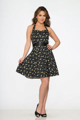 Black Violin Halter Swing Dress