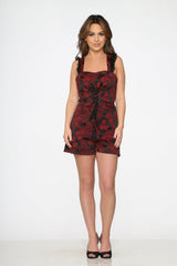 Black & Red Brocade Romper