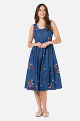 Berry Bloom Embroidered Denim Dress