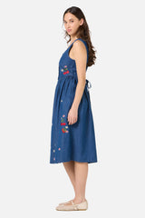Berry Bloom Embroidered Denim Dress