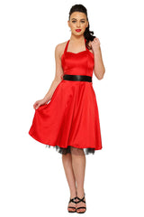 Red Satin Halter Swing Dress