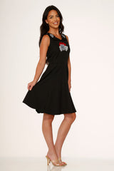 Rose Skulls Embroidered Swing Dress