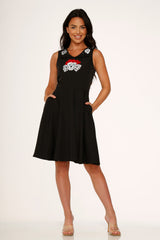 Rose Skulls Embroidered Swing Dress