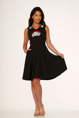 Rose Skulls Embroidered Swing Dress