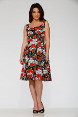 Black & Red Rose Skulls Swing Dress