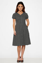 Dolly Dotty Swing Dress in Black