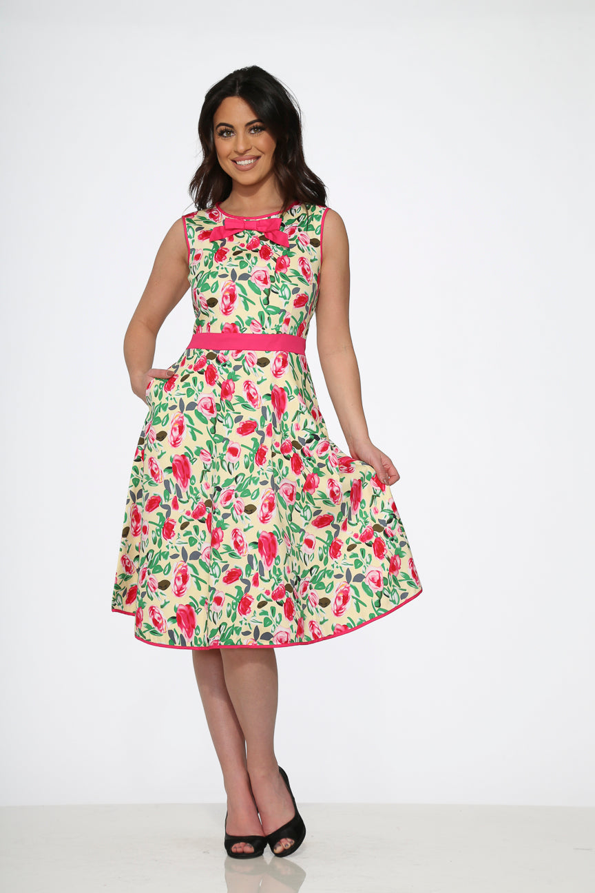 Yellow and Red Rose Swing Dress