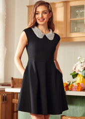 Vinyl Vibes Jeweled Collar Fit & Flare Dress