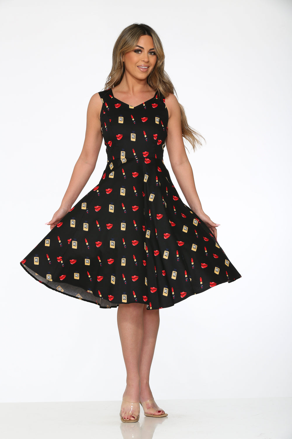 Black Red Lipstick Swing Dress