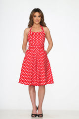 Red & White Polka Dot Halter Dress