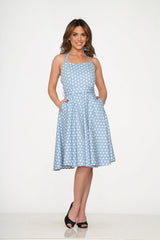Light Blue & White Polka Dot Swing Dress