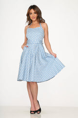 Light Blue & White Polka Dot Swing Dress