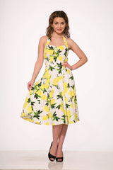 White Lemon Halter Swing Dress