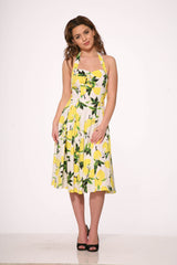 White Lemon Halter Swing Dress