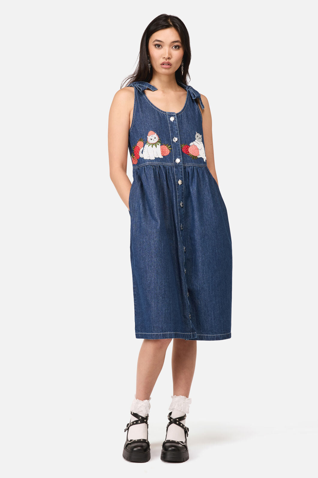 Strawberry Cat Embroidered Pinafore