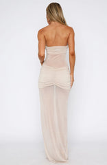 Sheer Grace Strapless Glitter Maxi Dress Champagne