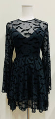 Dracuella - Velvet BATS Flocked Mini Dress with Witchy Bell Sleeves