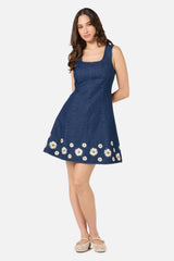 Daria Denim Daisy Embroidered Mini Dress